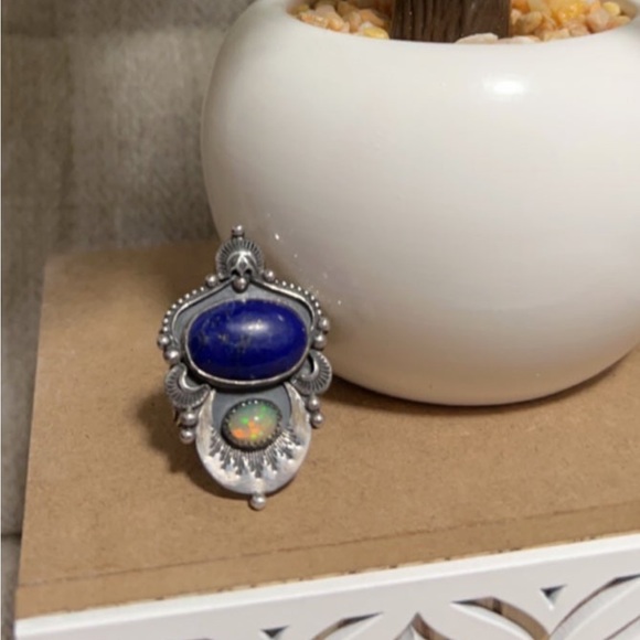 🦚💙 Lapis and Opal Sterling silver ring - Picture 5 of 10